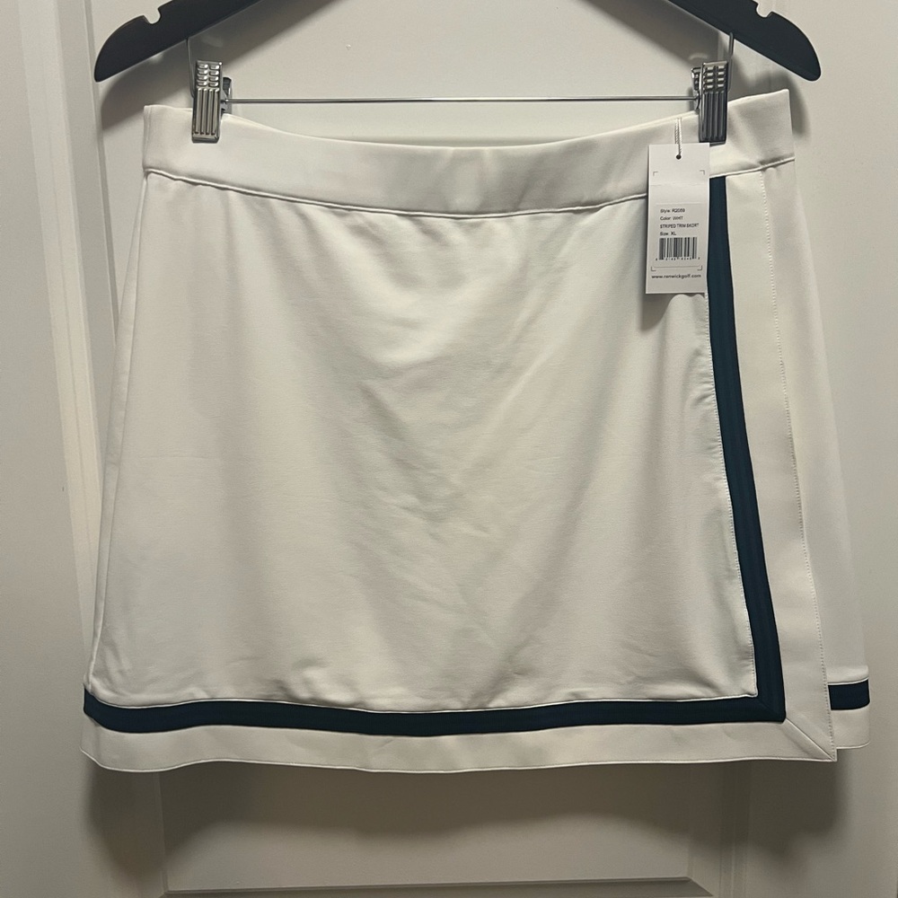 Renwick White Mini Skirt with Black and Green Trim